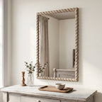 SANGNI 36"x24" Rectangle Rustic Farmhouse Wall Mirror with Twisted Rope Carved Wood Frame