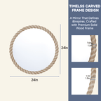 SANGNI Rope Carved Wood 24" x 24" Weathered Natural Rustic Farmhouse Wall Mirror