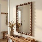 24" x 36" Rectangle Wall Mirror, Carved Beaded Solid Wood Frame, Farmhouse Decor