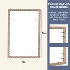 SANGNI 36"x24" Rectangle Rustic Farmhouse Wall Mirror with Twisted Rope Carved Wood Frame
