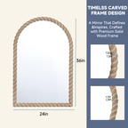 36"x24" Arched Rustic Farmhouse Wall Mirror with Twisted Rope Carved Wood Frame