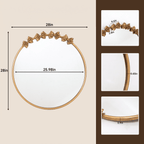 Sangni 28" x 28" Antique Hand Applied Gold Leafing French Country Accent Metal Round Wall Mirror with Hand-Sculpted Bow Frame