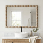 24" x 36" Rectangle Wall Mirror, Beaded Carved Solid Wood Frame, Rustic Farmhouse Decor