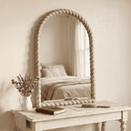 36"x24" Arched Rustic Farmhouse Wall Mirror with Twisted Rope Carved Wood Frame