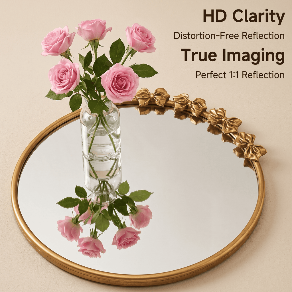 Sangni 28" x 28" Antique Hand Applied Gold Leafing French Country Accent Metal Round Wall Mirror with Hand-Sculpted Bow Frame