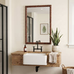 36"x24" Rectangle Rustic Farmhouse Wall Mirror with Twisted Rope Carved Wood Frame