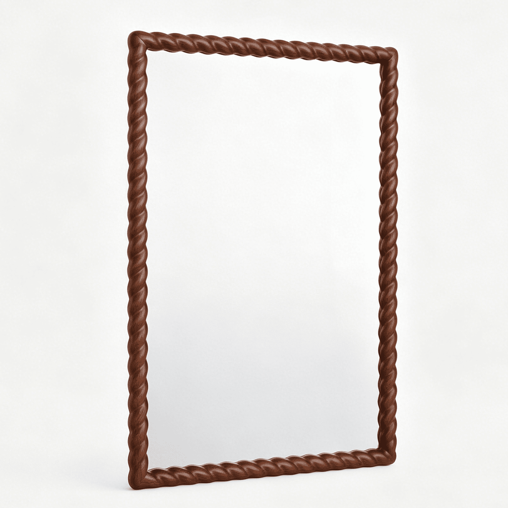 36"x24" Rectangle Rustic Farmhouse Wall Mirror with Twisted Rope Carved Wood Frame
