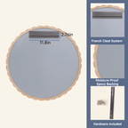 30" Round Solid Wood Wall Mirror with Carved Beaded Frame for Vanity, Entryway & Living Room