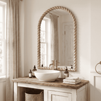 36"x24" Arched Rustic Farmhouse Wall Mirror with Twisted Rope Carved Wood Frame