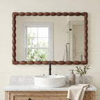 24" x 36" Rectangle Wall Mirror, Carved Beaded Solid Wood Frame, Farmhouse Decor