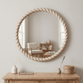 SANGNI Rope Carved Wood 24" x 24" Weathered Natural Rustic Farmhouse Wall Mirror