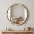 SANGNI Rope Carved Wood 24" x 24" Weathered Natural Rustic Farmhouse Wall Mirror