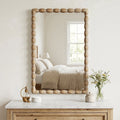 24" x 36" Rectangle Wall Mirror, Beaded Carved Solid Wood Frame, Rustic Farmhouse Decor