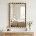 24" x 36" Rectangle Wall Mirror, Beaded Carved Solid Wood Frame, Rustic Farmhouse Decor