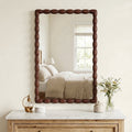 24" x 36" Rectangle Wall Mirror, Carved Beaded Solid Wood Frame, Farmhouse Decor