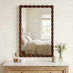24" x 36" Rectangle Wall Mirror, Carved Beaded Solid Wood Frame, Farmhouse Decor