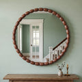 30" Round Wall Mirror, Carved Beaded Solid Wood Frame, Farmhouse Decor