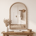 36"x24" Arched Rustic Farmhouse Wall Mirror with Twisted Rope Carved Wood Frame