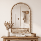 36"x24" Arched Rustic Farmhouse Wall Mirror with Twisted Rope Carved Wood Frame