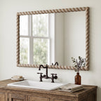 SANGNI 36"x24" Rectangle Rustic Farmhouse Wall Mirror with Twisted Rope Carved Wood Frame