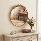Sangni 28" x 28" Antique Hand Applied Gold Leafing French Country Accent Metal Round Wall Mirror with Hand-Sculpted Bow Frame
