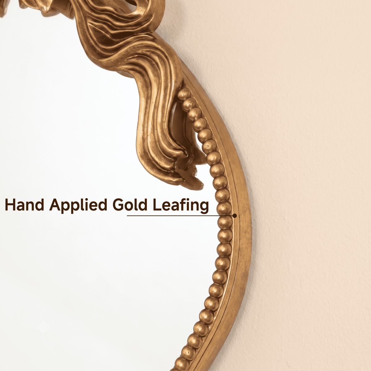 Sangni 36" x 24" Hand-applied Antique Gold Leaf Arched Wall Mirror with Ribbon Bow Crest and Beaded Metal Frame
