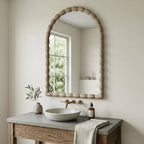 24"x36" Farmhouse Arched Wall Mirror with Solid Wood Beaded Frame for Living Room & Bedroom