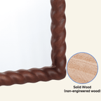 SANGNI 36" x 24" Arched Wall Mirror, Rustic Walnut Solid Wood Rope Carved Frame, Farmhouse Decor