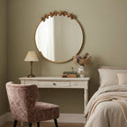 Sangni 28" x 28" Antique Hand Applied Gold Leafing French Country Accent Metal Round Wall Mirror with Hand-Sculpted Bow Frame