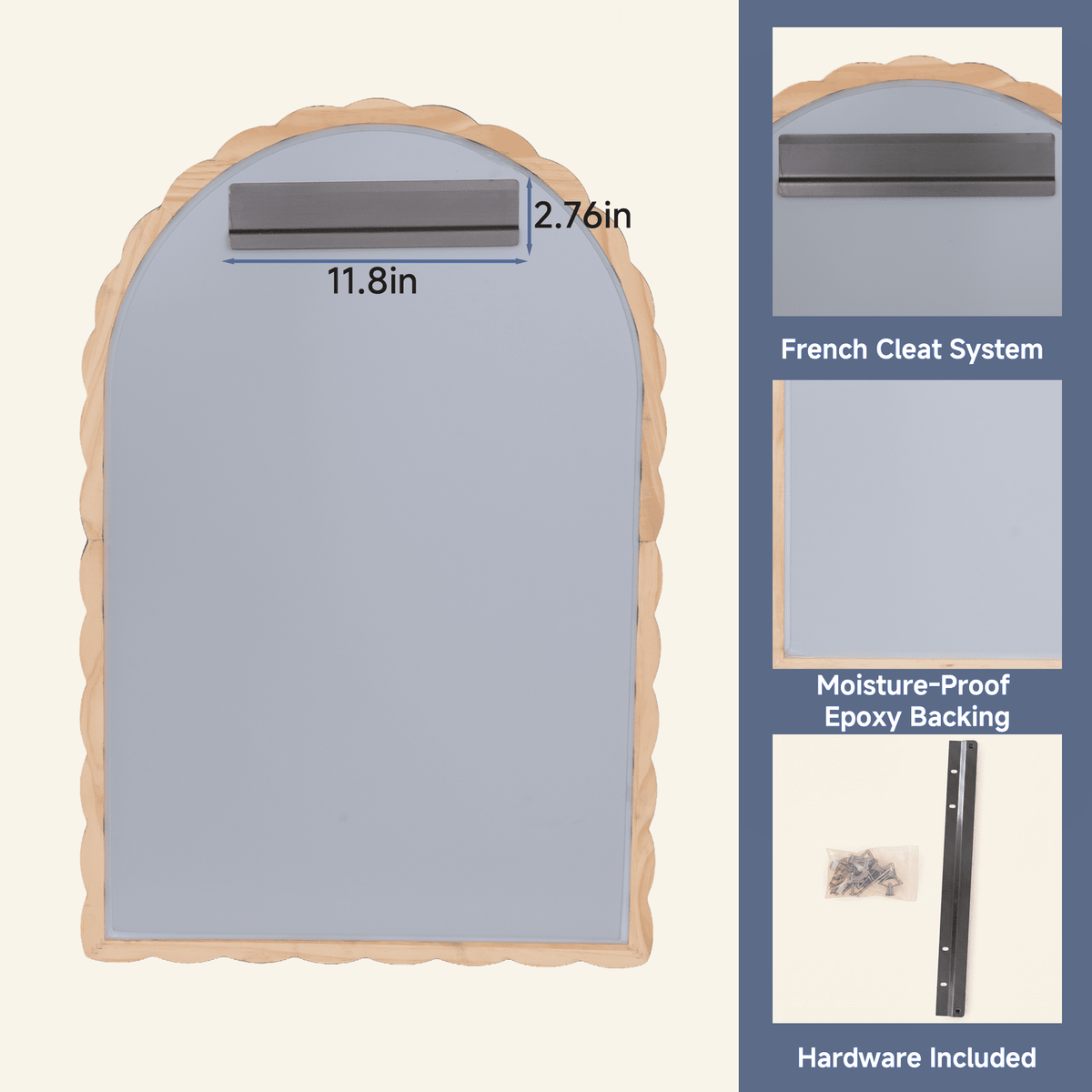24"x36" Farmhouse Arched Wall Mirror with Solid Wood Beaded Frame for Living Room & Bedroom